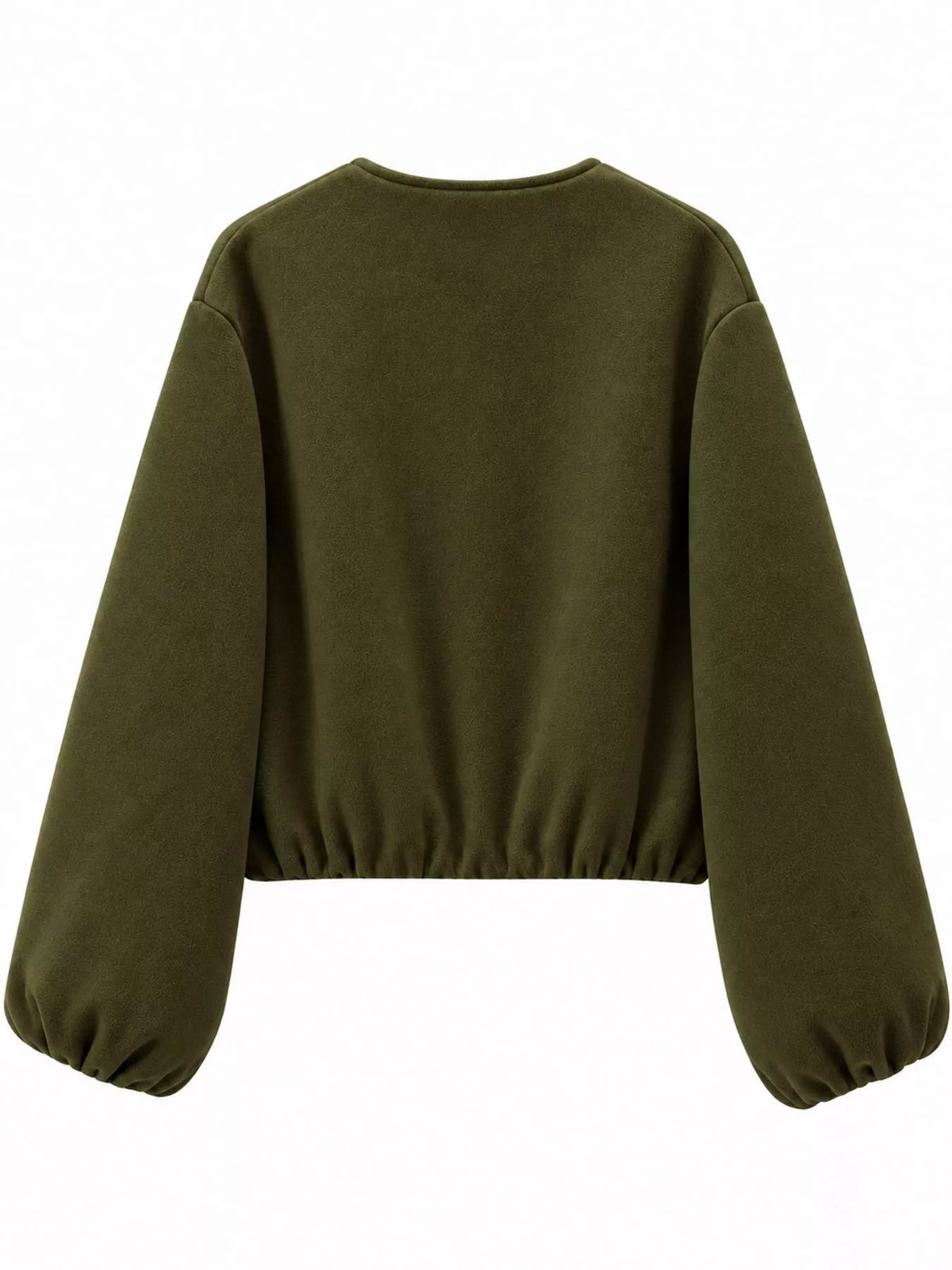 Olive zip-up long sleeve jacket — back view