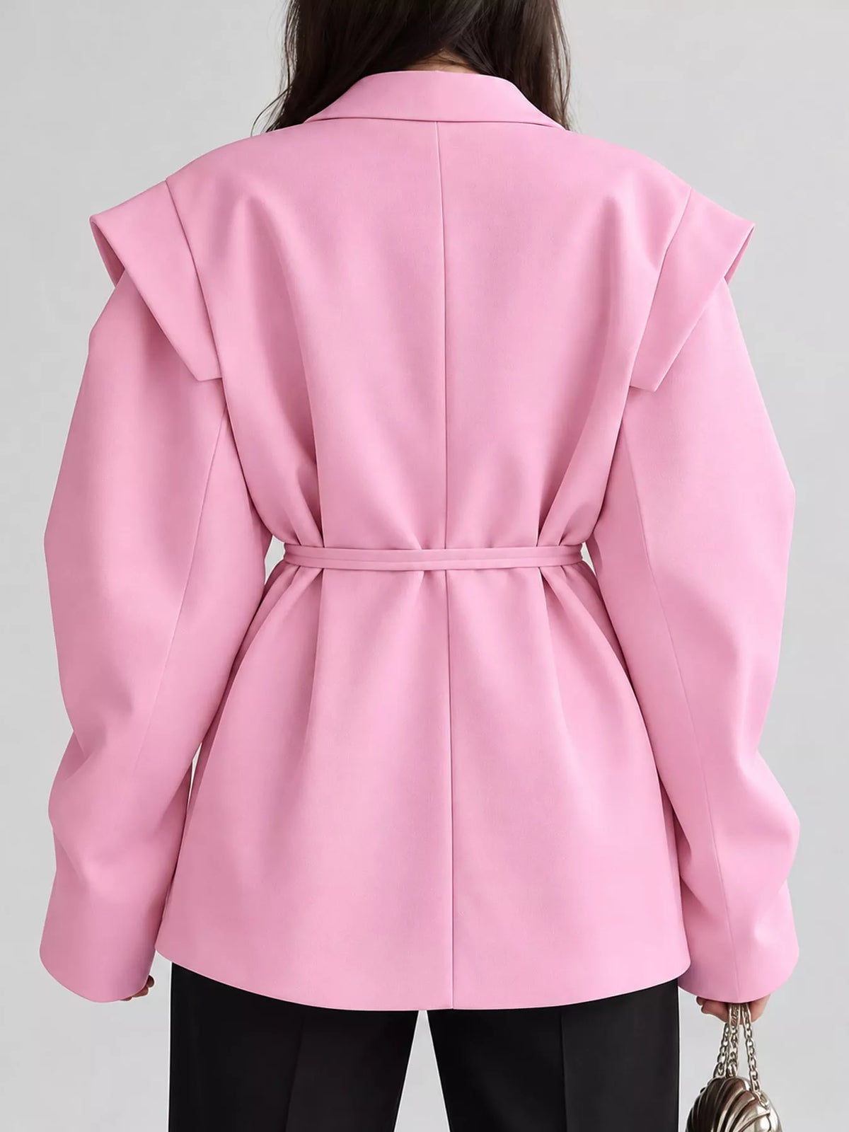 Collared long sleeve blazer, back view