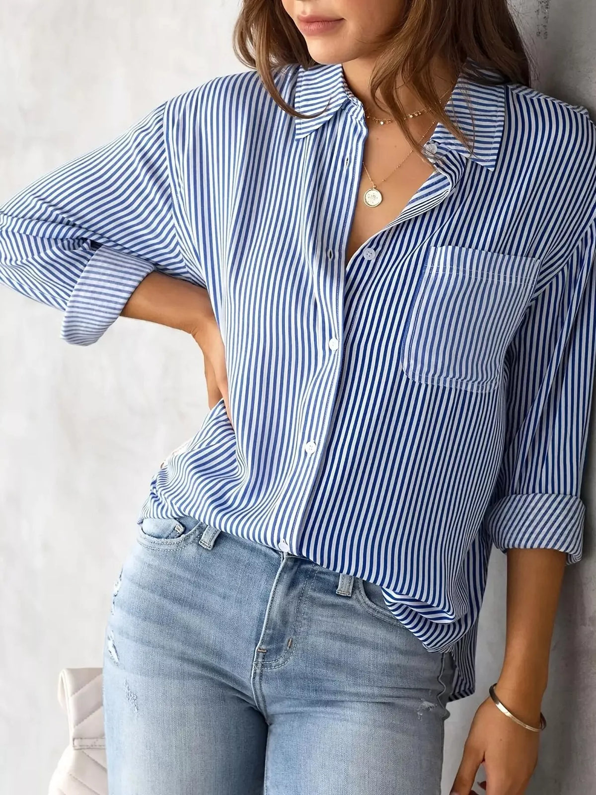Striped long shirt, blue front