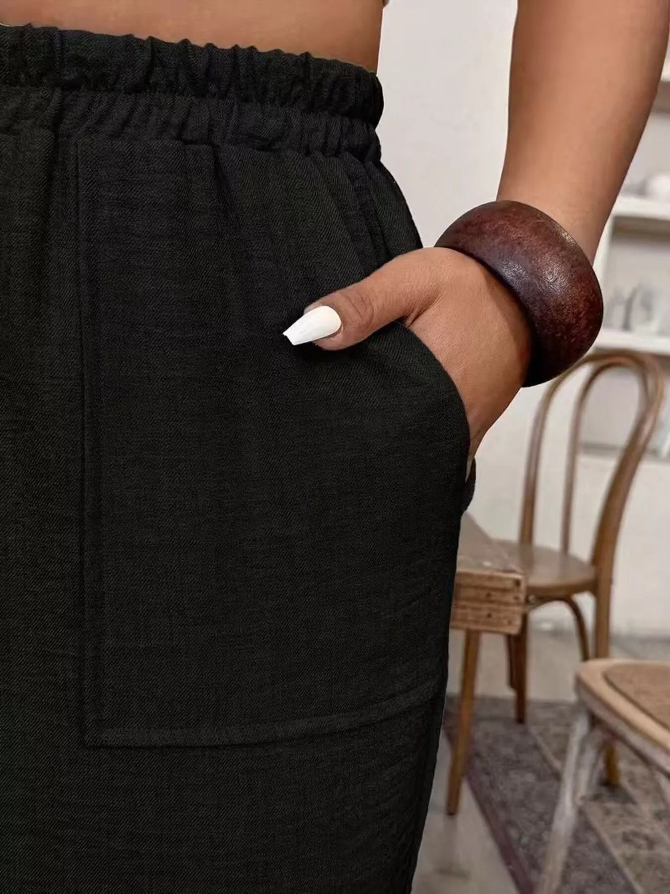 Trendsi Plus Size High-Waisted Elastic Waist Pants with Pockets -