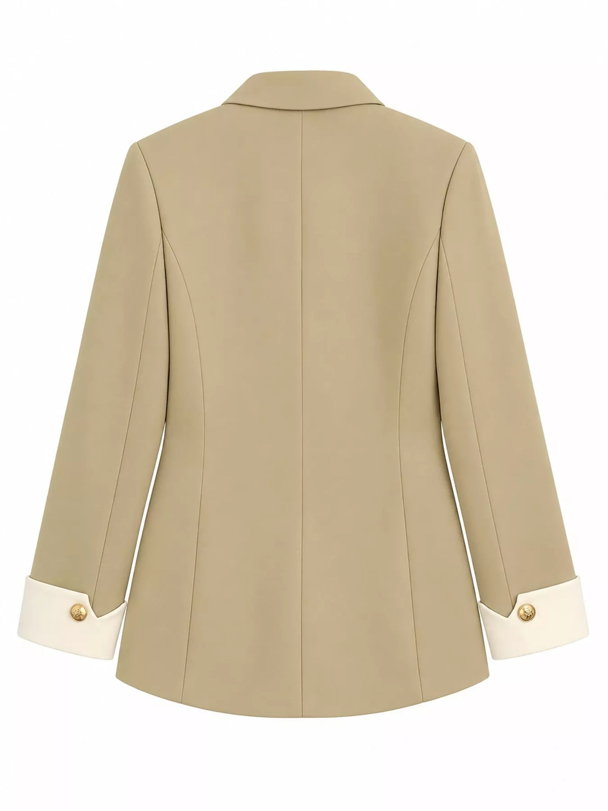 Beige single-breasted blazer with gold-tone buttons, back view