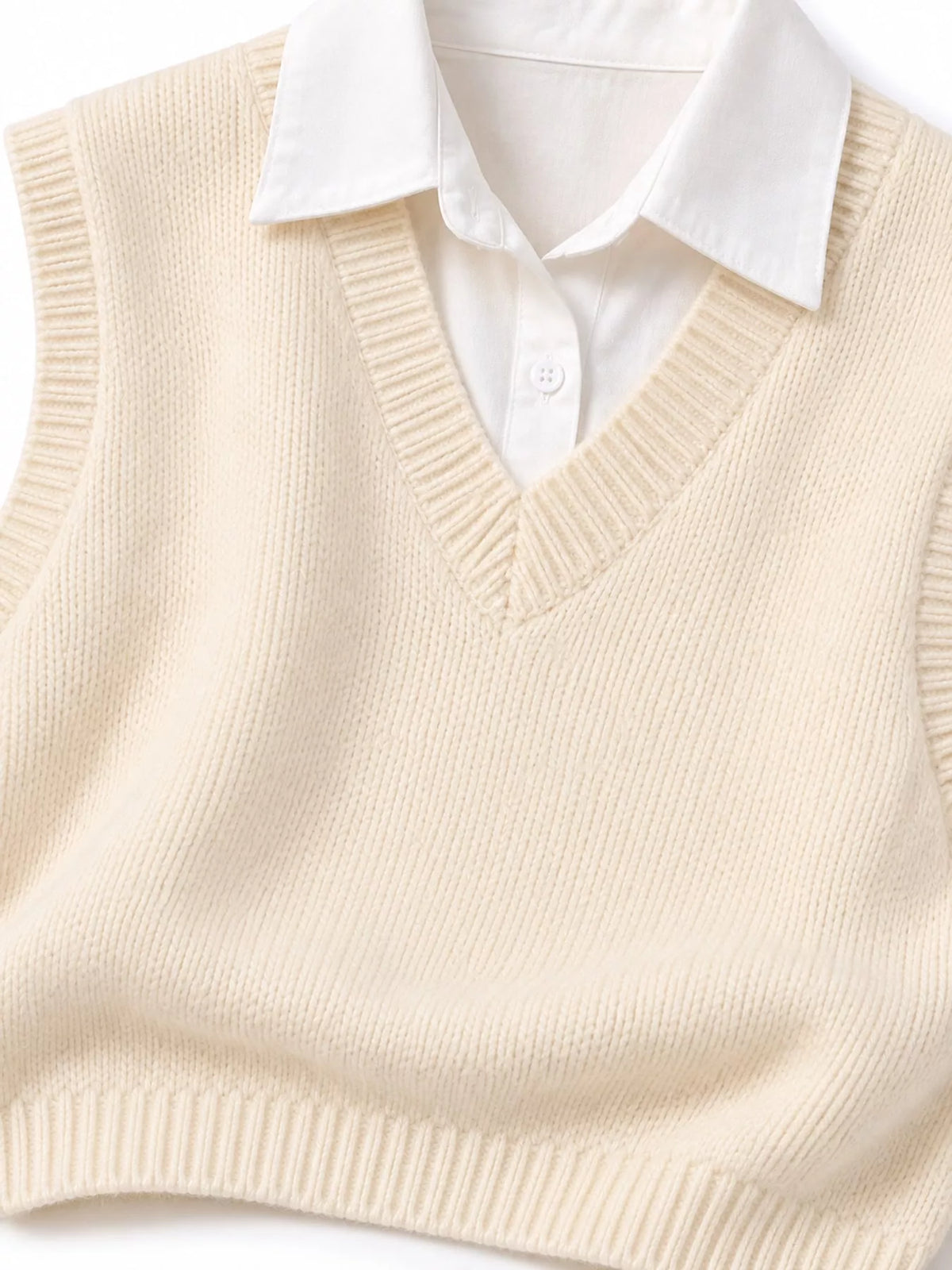 Beige v-neck knit sweater vest