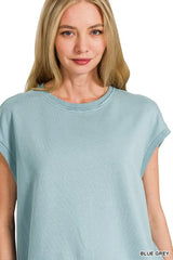 Trendsi Zenana French Terry Round Neck Cap Sleeve T-Shirt -