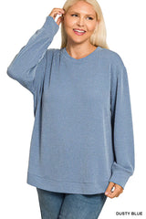 Trendsi Zenana Full Size Raised Rib Round Neck Long Sleeve Top Plus Size -