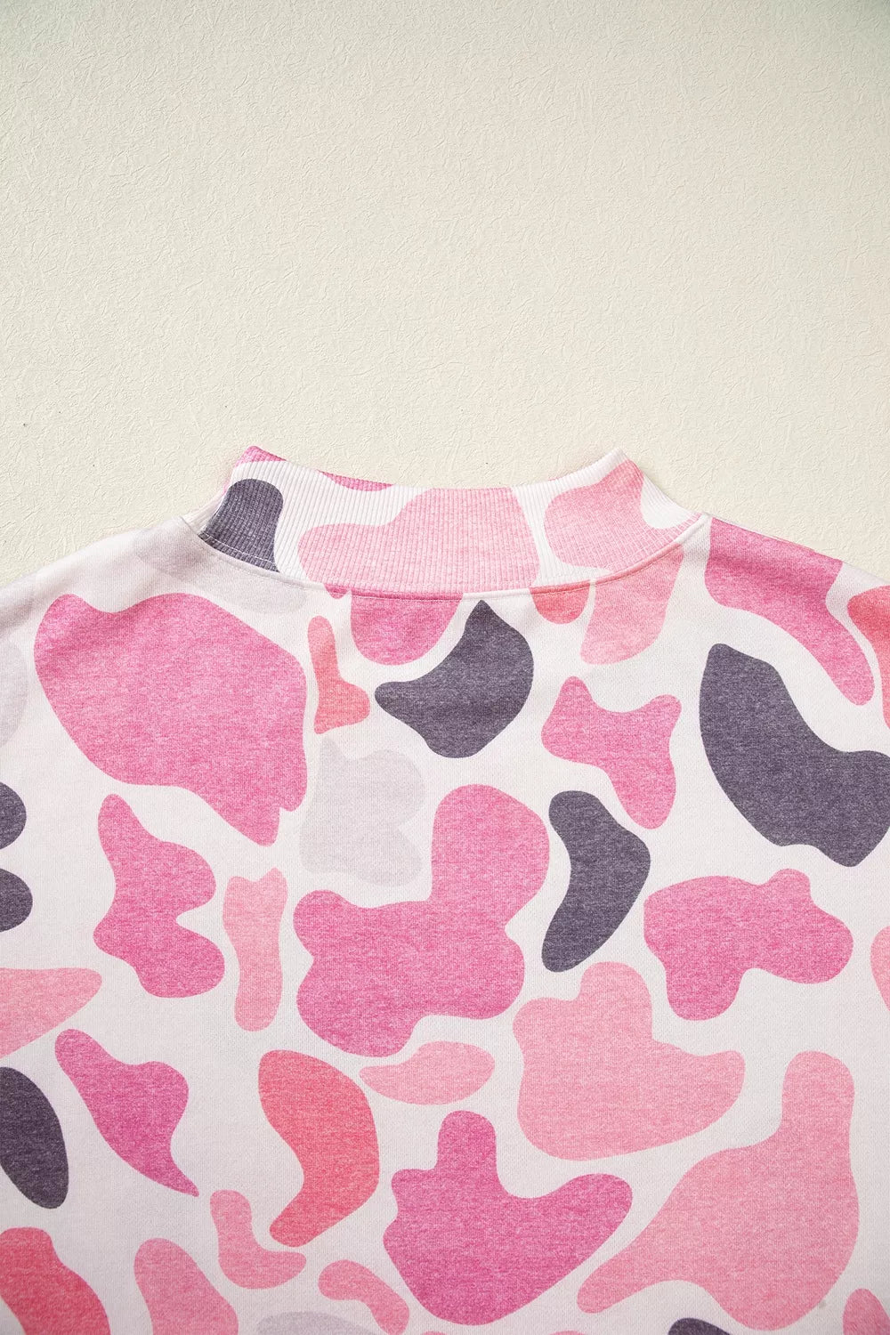 Pink camouflage Howdy sweatshirt, back neckline