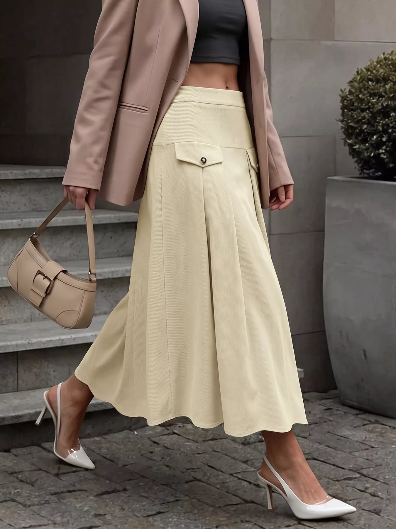 Trendsi High Waist Pleated Midi Skirt -
