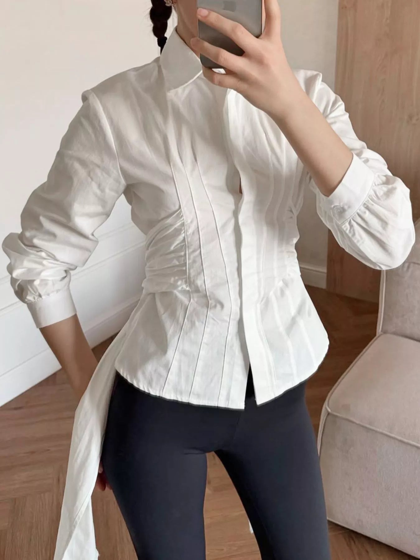 Trendsi Slim-Fit Ruched Waist Shirt -