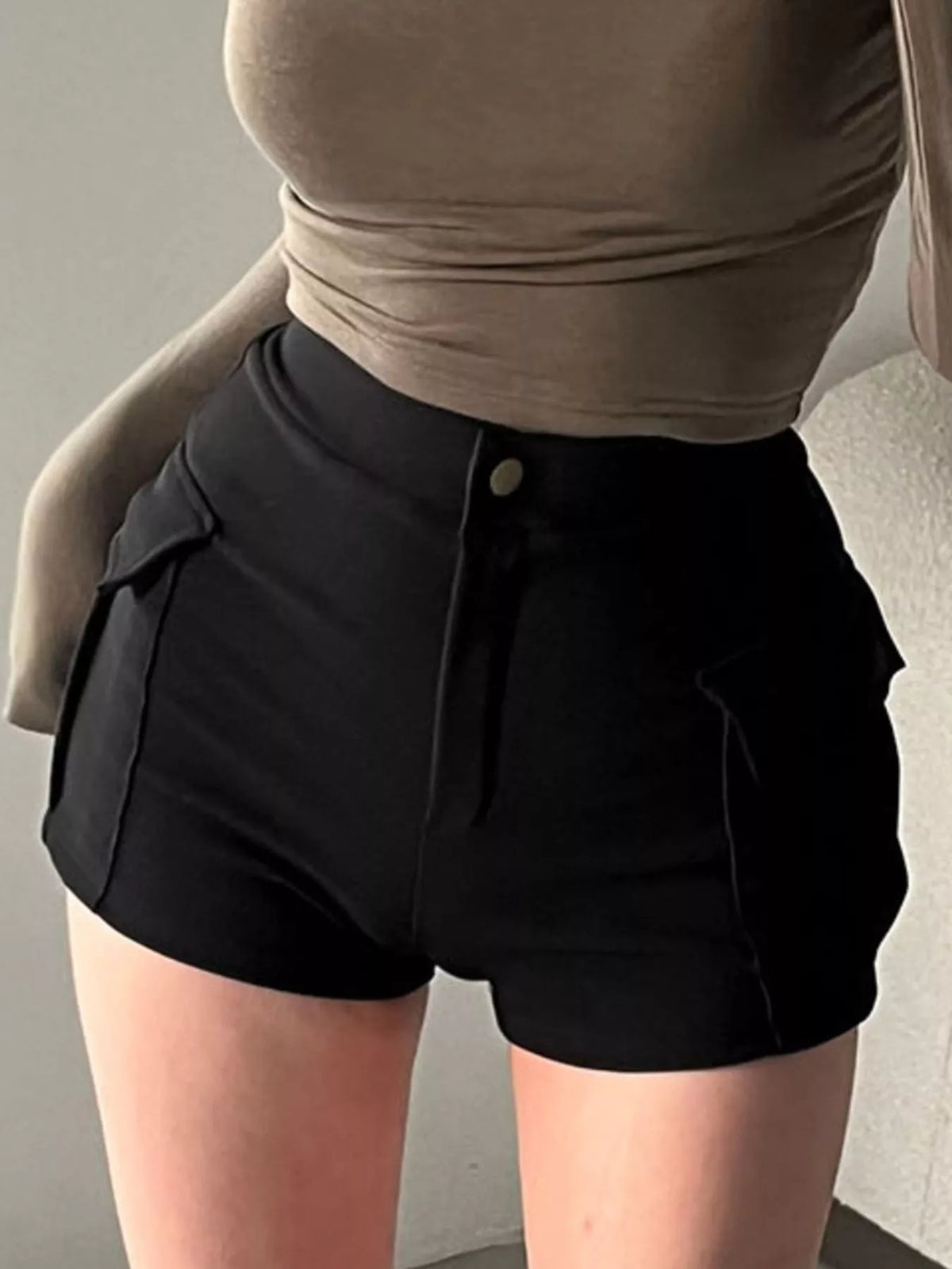High-Waisted Denim Shorts in black