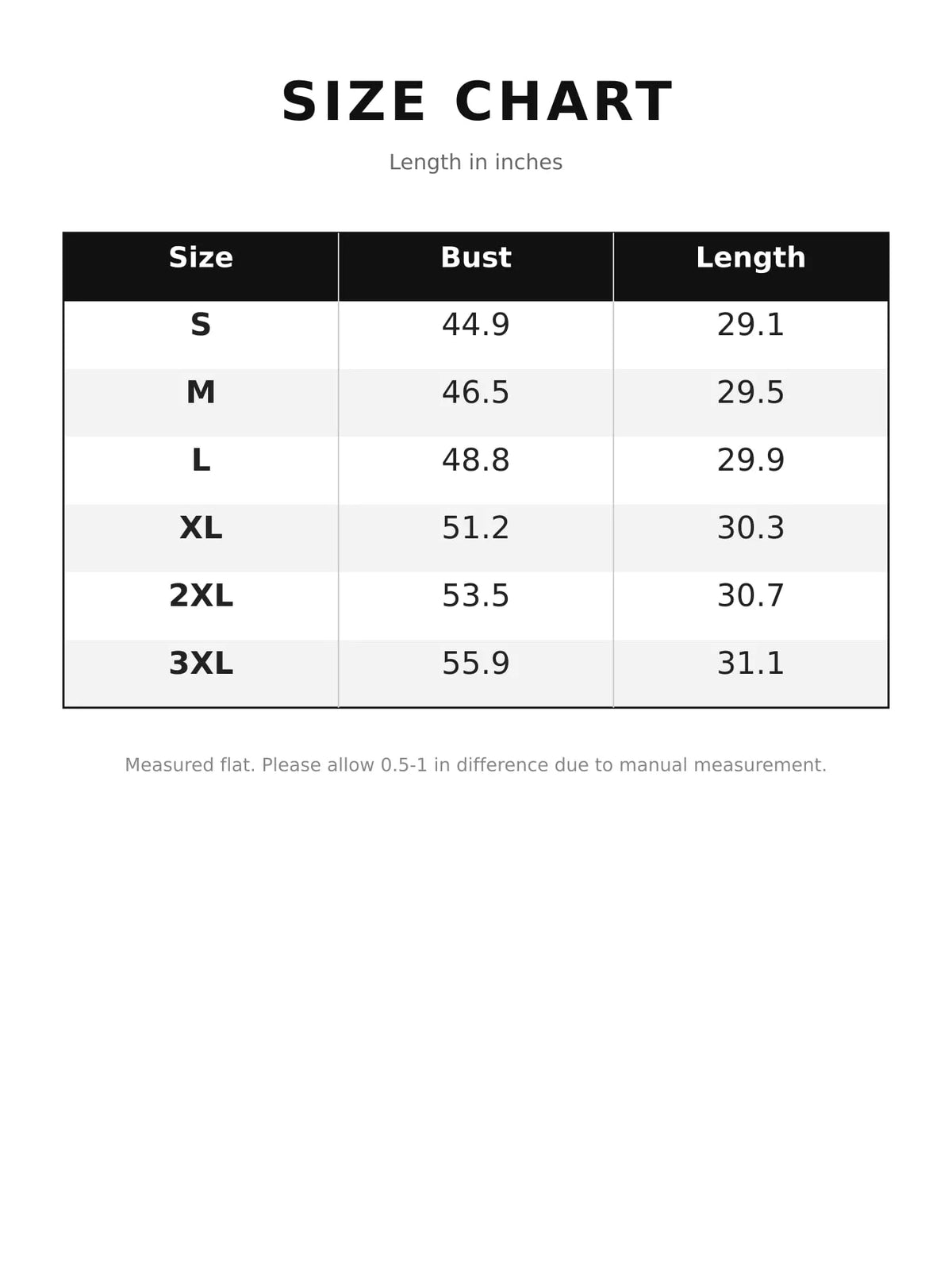 Pet-pouch hoodie, size chart