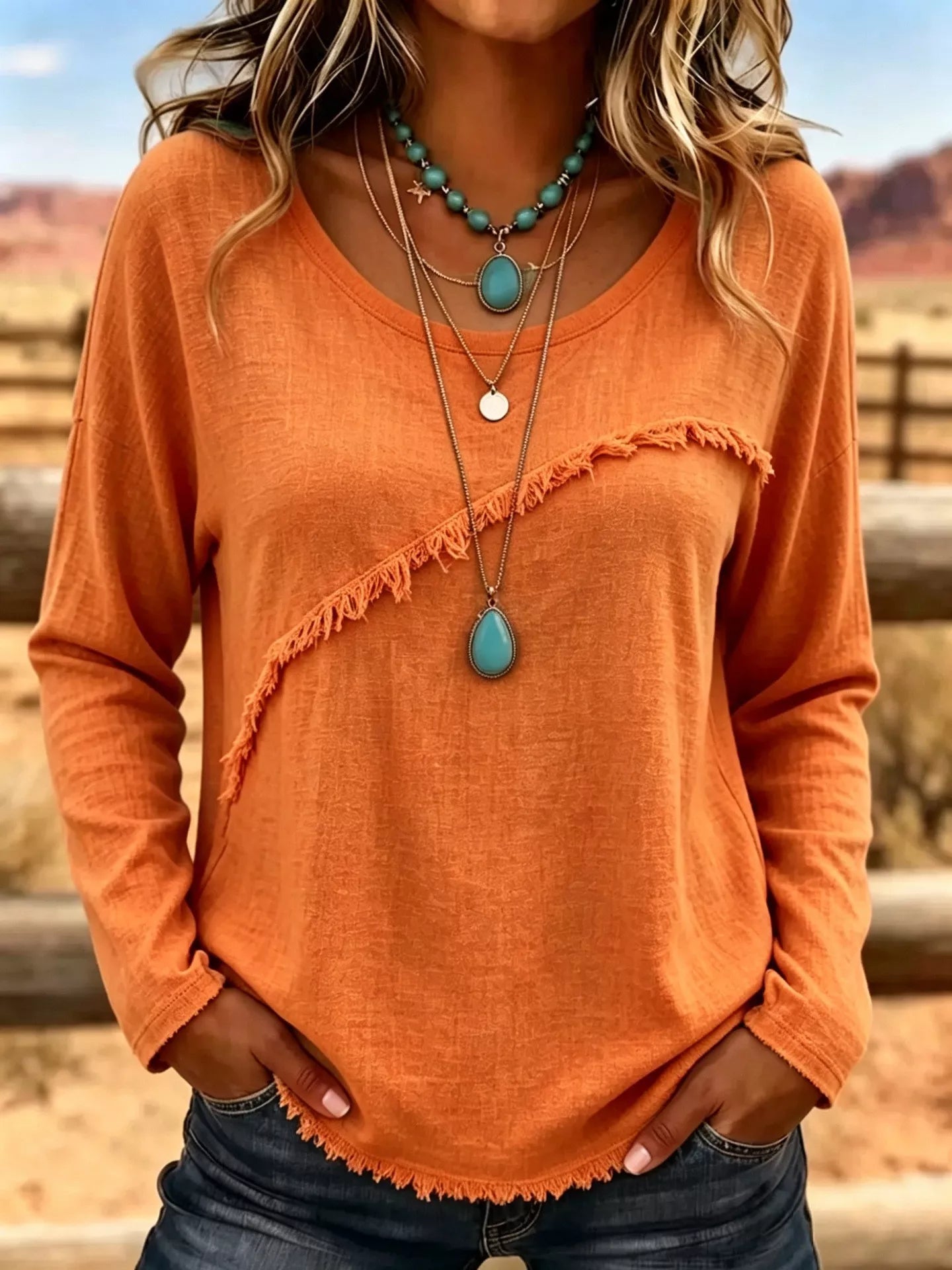 Trendsi Full Size Fringe Detail Long Sleeve T-Shirt Plus Size -