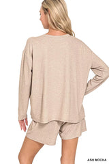 Trendsi Zenana Soft Melange Long Sleeve Tee and Shorts Set -