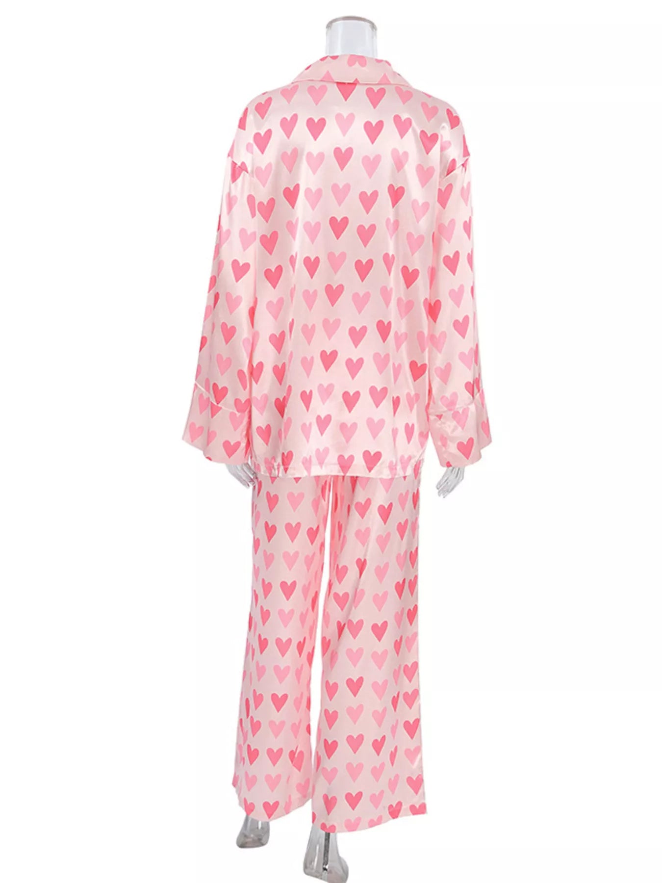 Trendsi Heart Print Button Up Top and Pants Lounge Set -