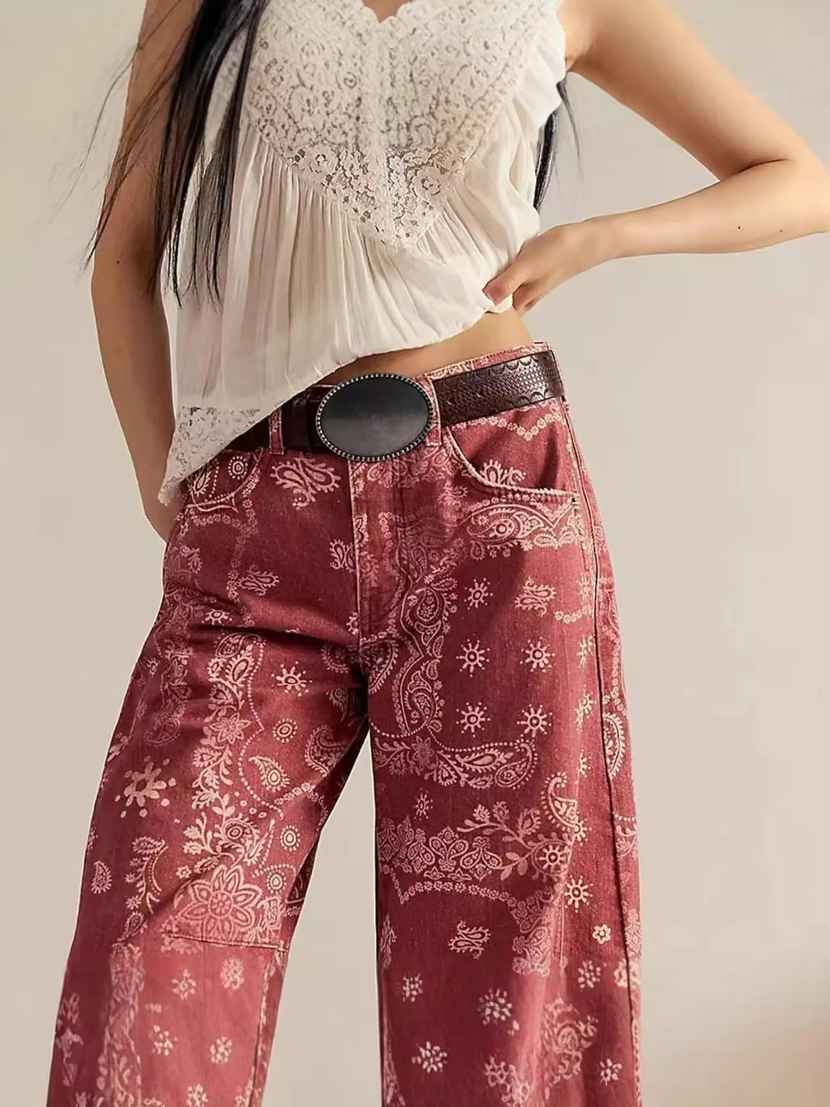 Trendsi Printed Wide-Leg Jeans -