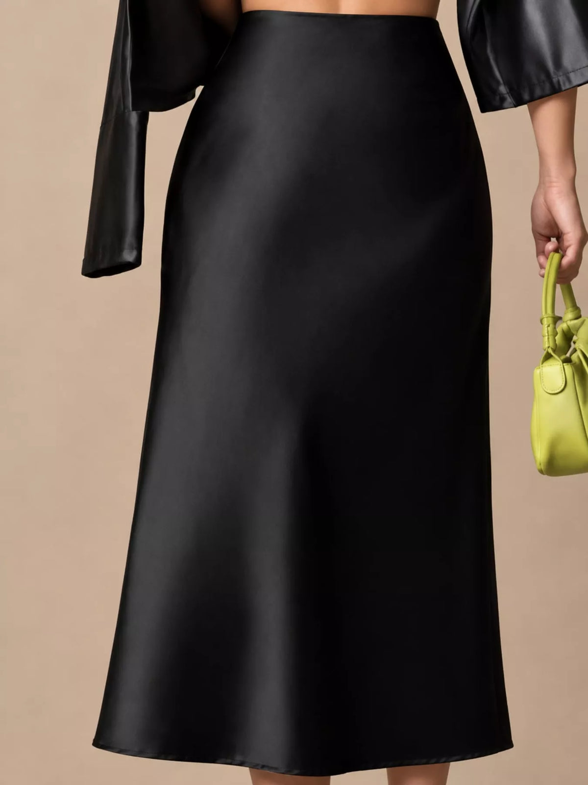 Satin midi skirt, black front