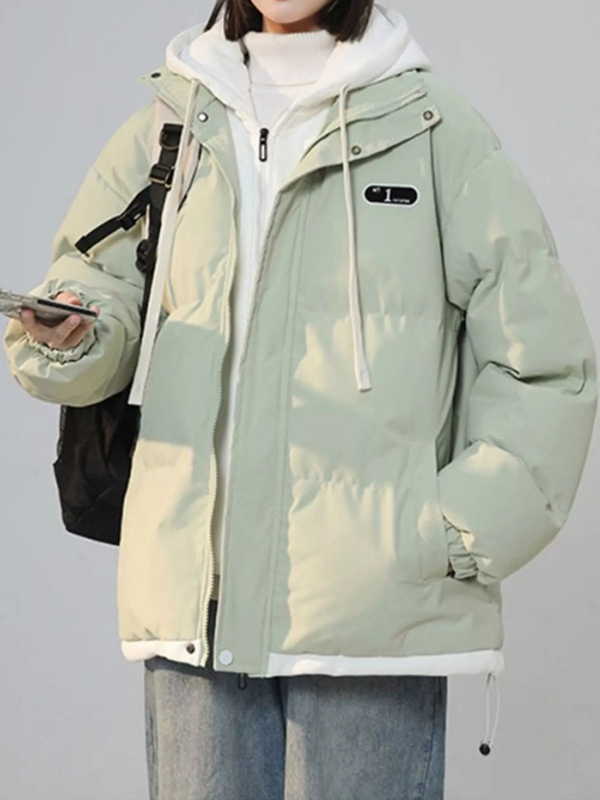 Zip-Up Hooded Puffer Jacket — front view