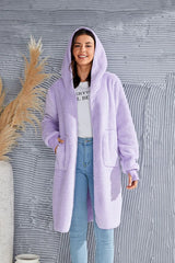 Trendsi Double Take Full Size Hooded Teddy Bear Jacket with Thumbholes - Outerwear