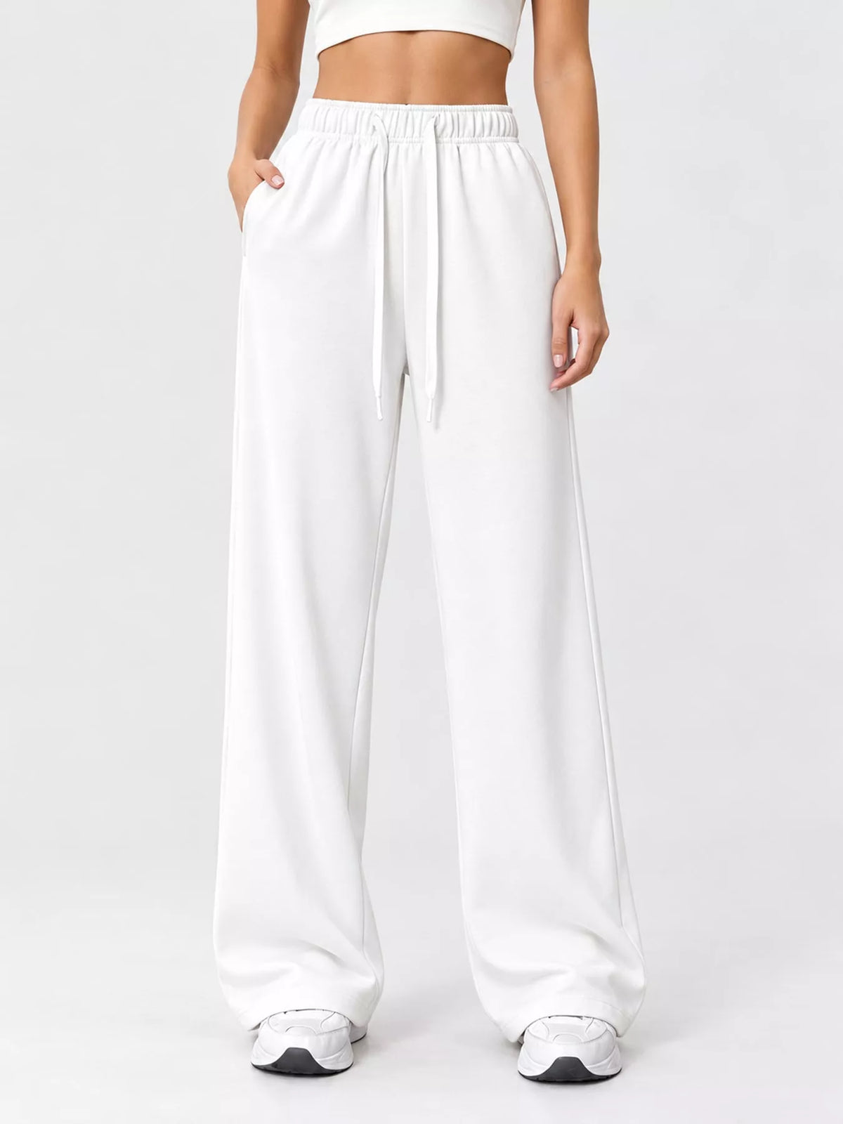 White wide-leg drawstring pants