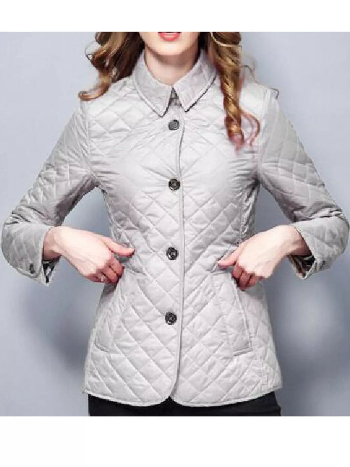 Quilted Lightweight Button-Down Jacket — front view
