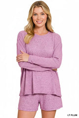 Trendsi Zenana Soft Melange Long Sleeve Tee and Shorts Set -