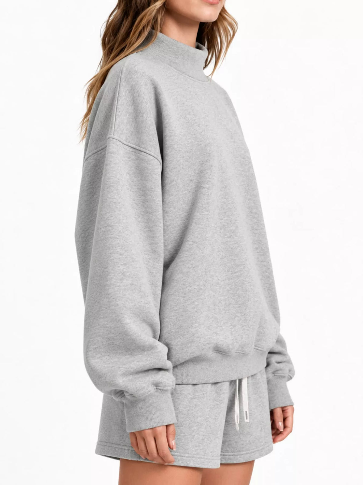 Gray oversized dropped shoulder sweatshirt, side view