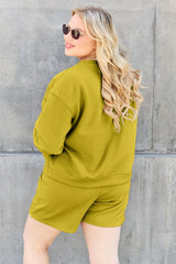 Trendsi Double Take Full Size Texture Long Sleeve Top and Drawstring Shorts Set -