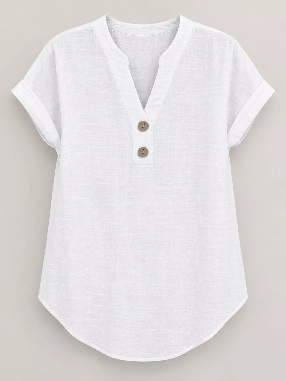 White button detail short sleeve blouse, front view