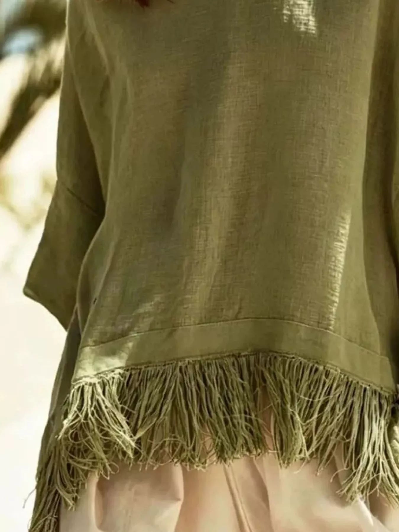 Trendsi Fringed 3/4 Sleeve Blouse -