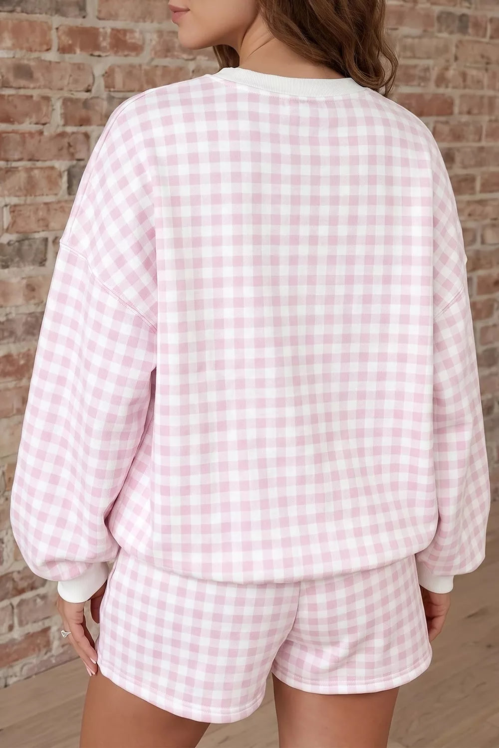 Plaid Sequin Nutcracker Graphic Long Sleeve Shorts Set — back view