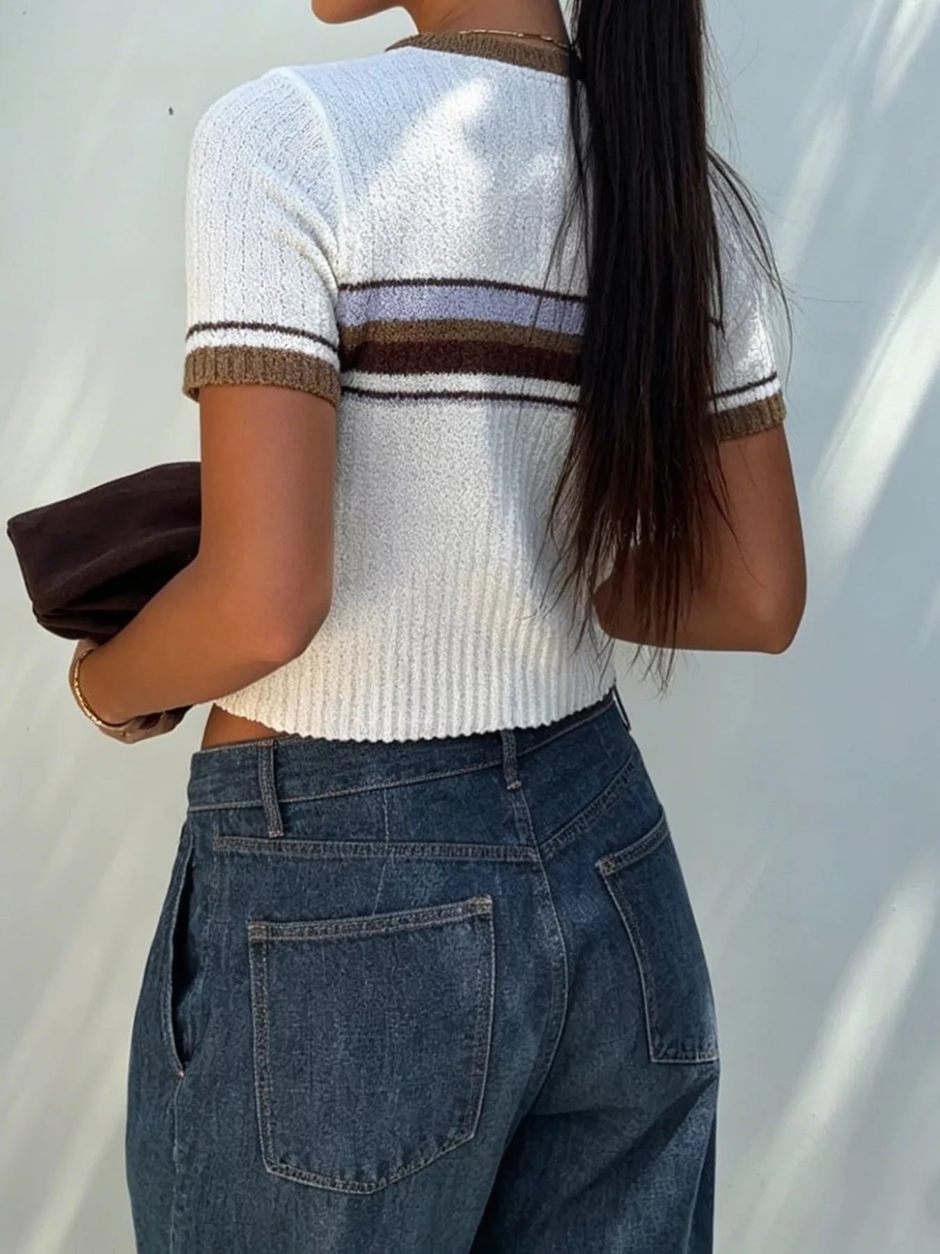 Trendsi Striped Short Sleeve Knit Top -