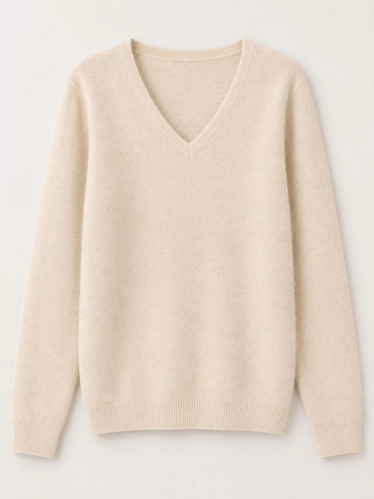 Beige v-neck long sleeve knit top