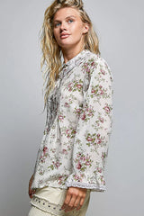 Trendsi POL Floral Lace Trim Pintuck Button-Down Shirt -