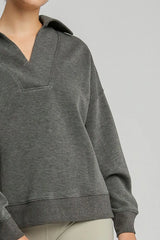 Trendsi Umgee Johnny Collar Dropped Shoulder Sweatshirt -