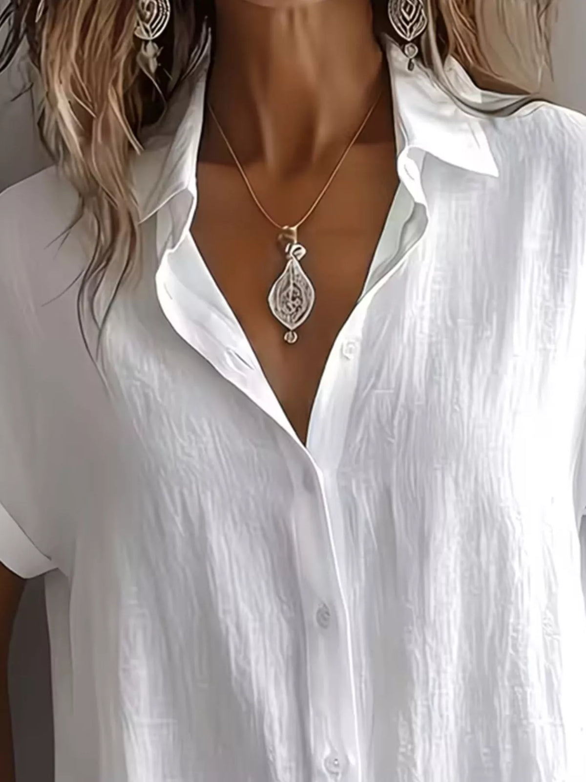 Trendsi Button-Down Short Sleeve Shirt -