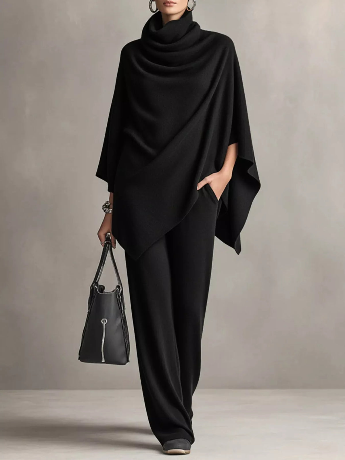 Poncho and pants set, black front