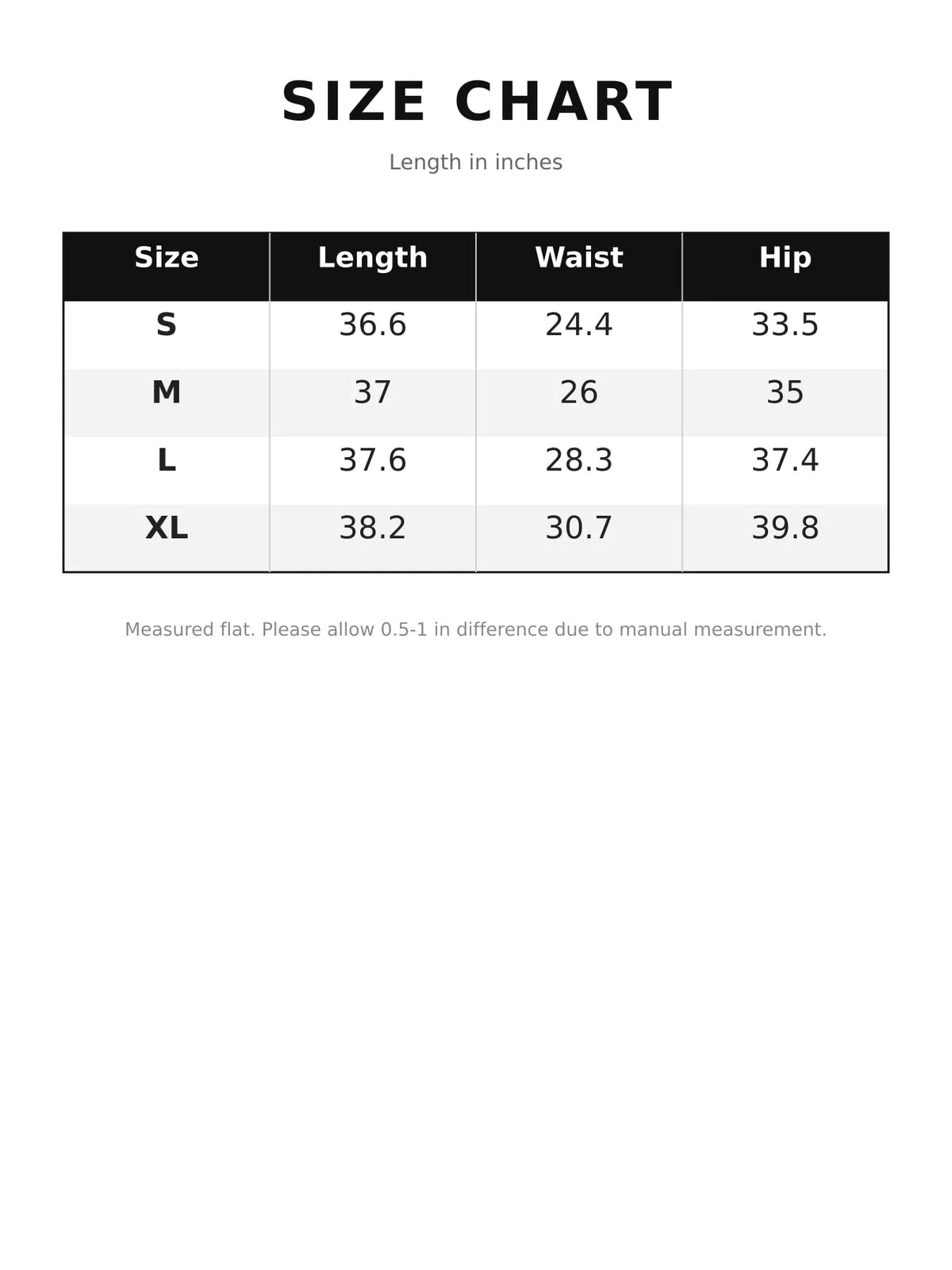 Ruched Maxi Skirt — size and measurement chart