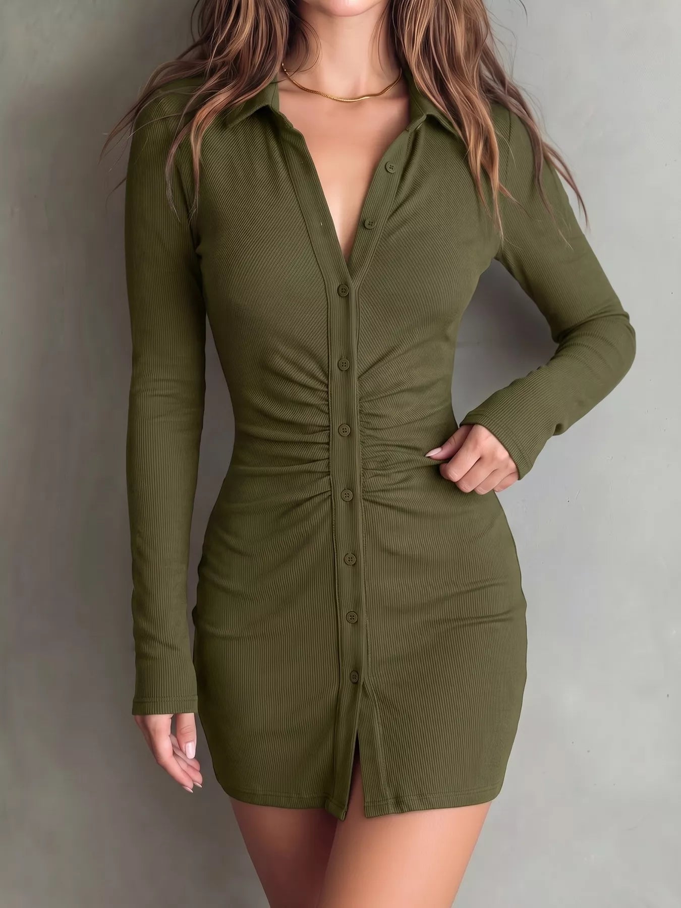 Trendsi Button-Down Bodycon Mini Dress -