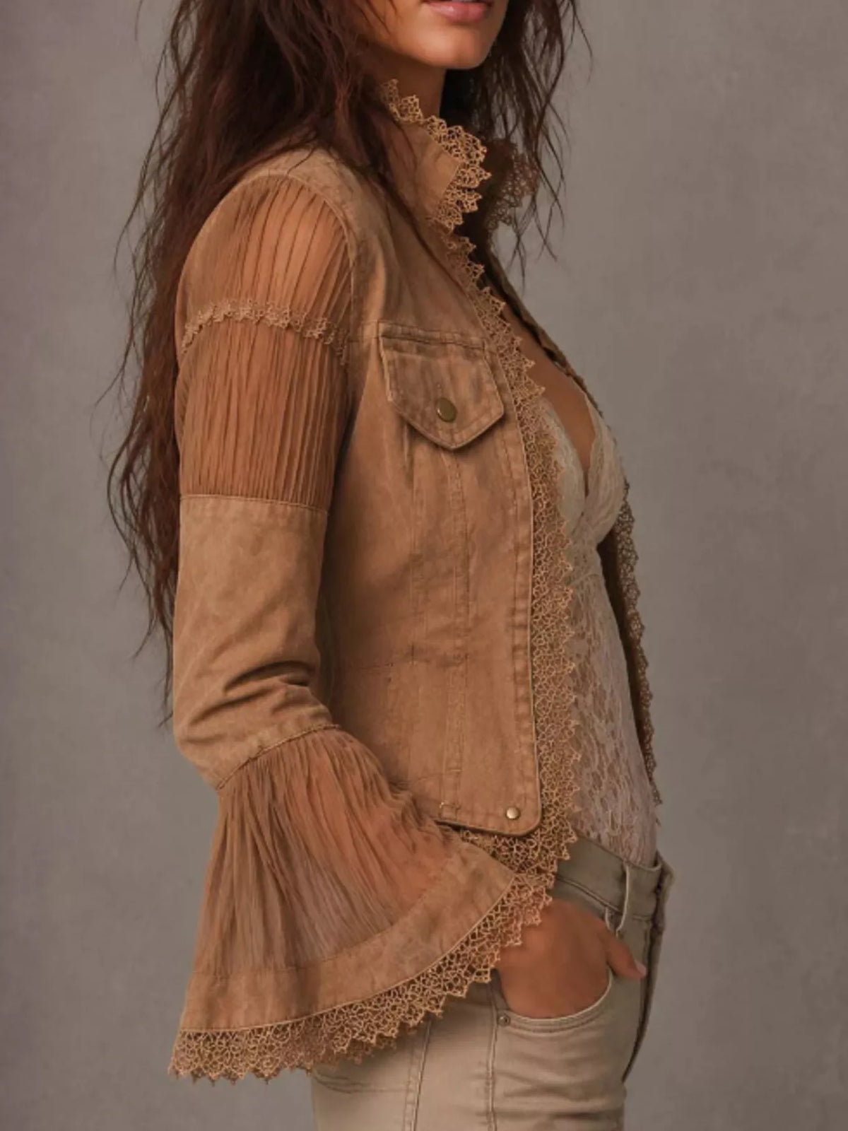 Collared long sleeve jacket, side view