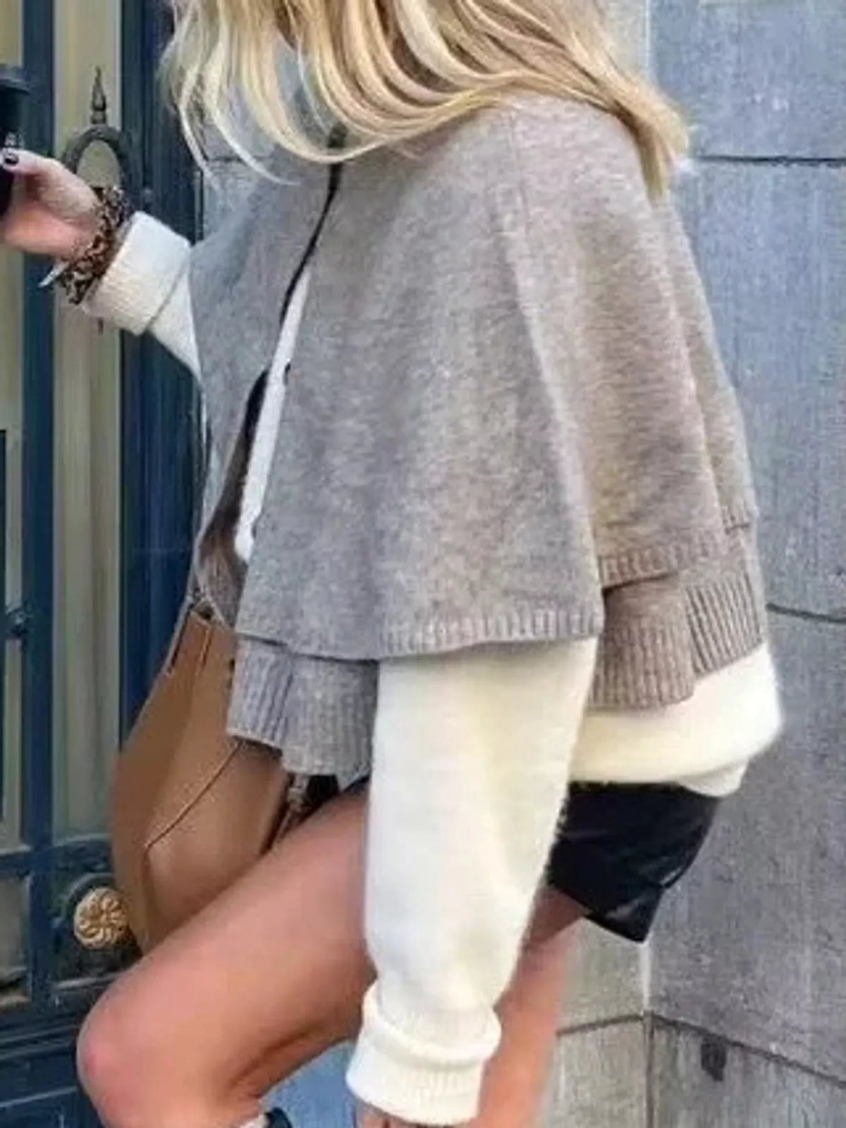 Button-Front Knit Cape Cardigan — back view