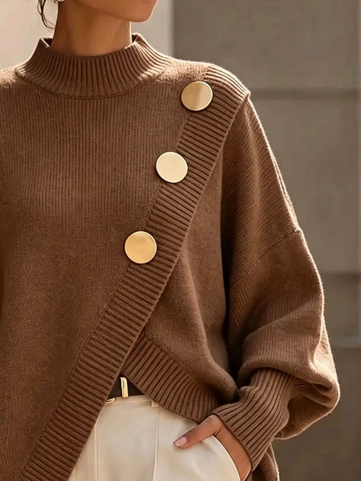 Asymmetric Button-Decorated Sweater — construction details