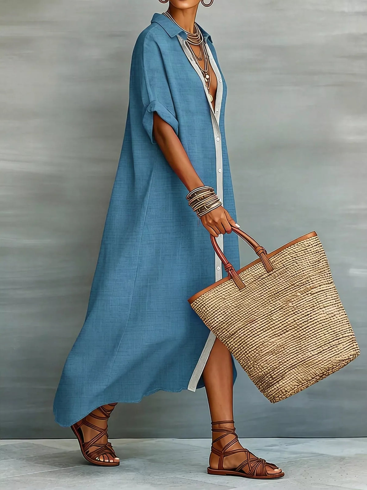 Trendsi Casual Linen Shirt Dress with Button-Down Front -