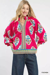 Trendsi Umgee Boho Floral Print Tunic Blouse -