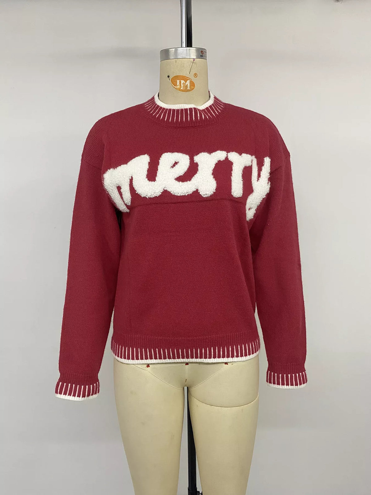 Red merry letter crew neck sweater