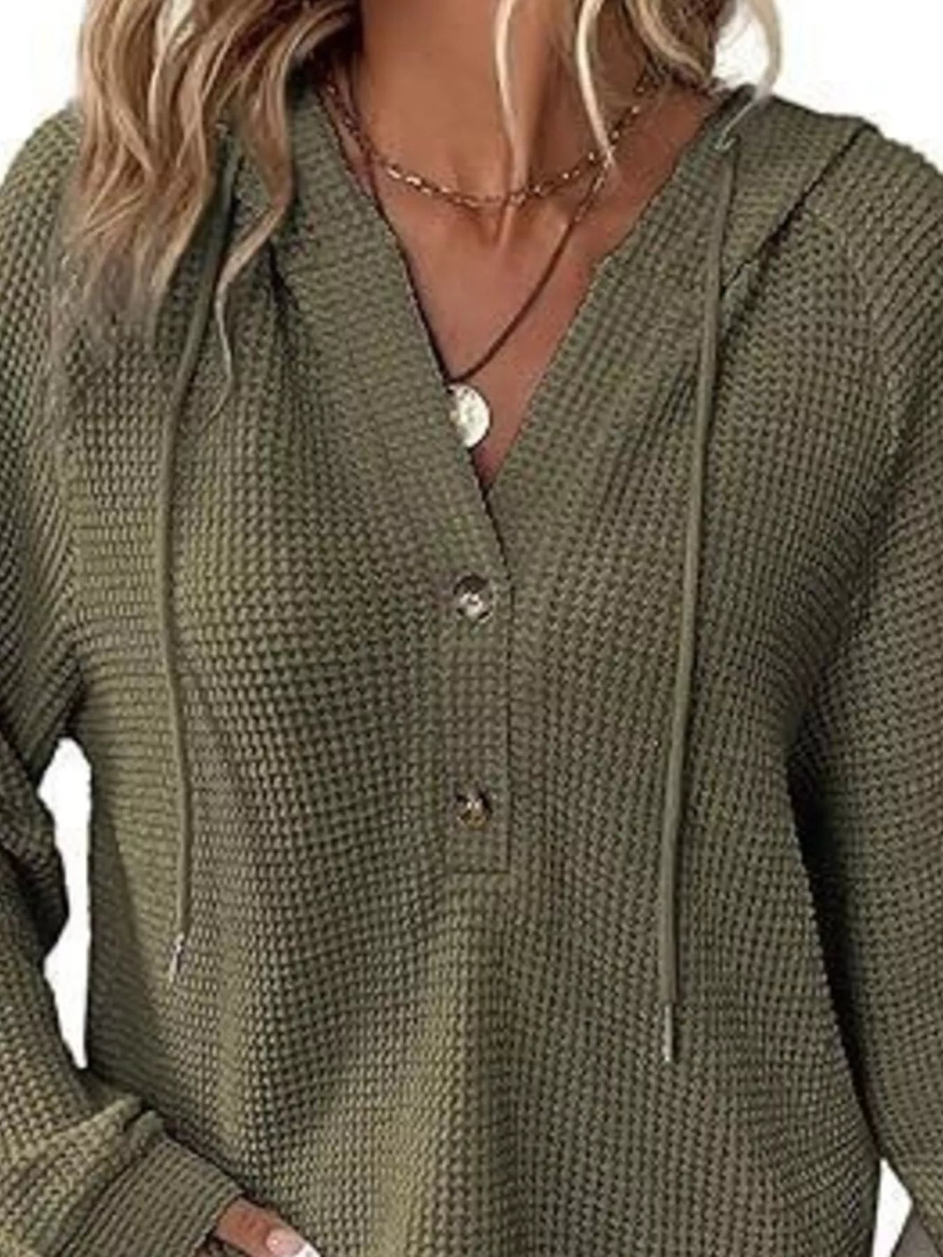 Trendsi Full Size Waffle Knit Half-Button Hoodie Plus Size -