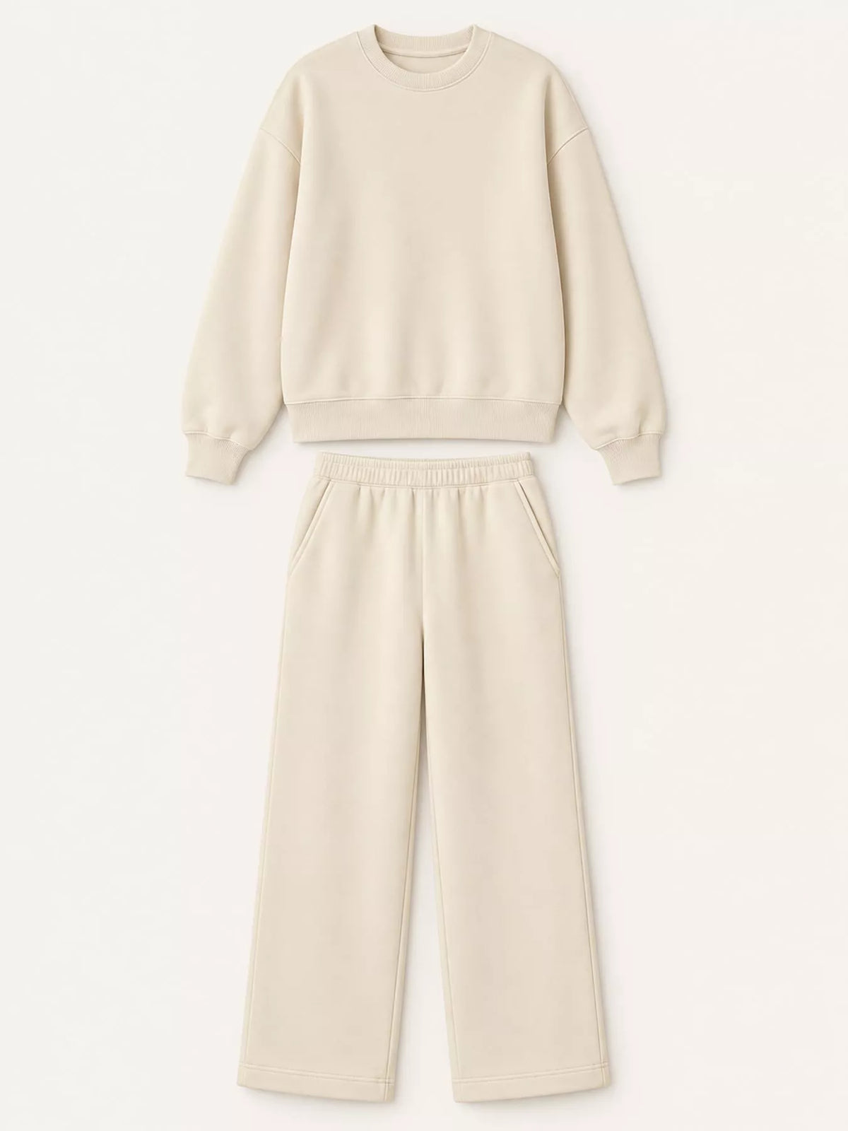 Crewneck Drop Shoulder Sweatshirt and Wide-Leg Pants Set — garment front