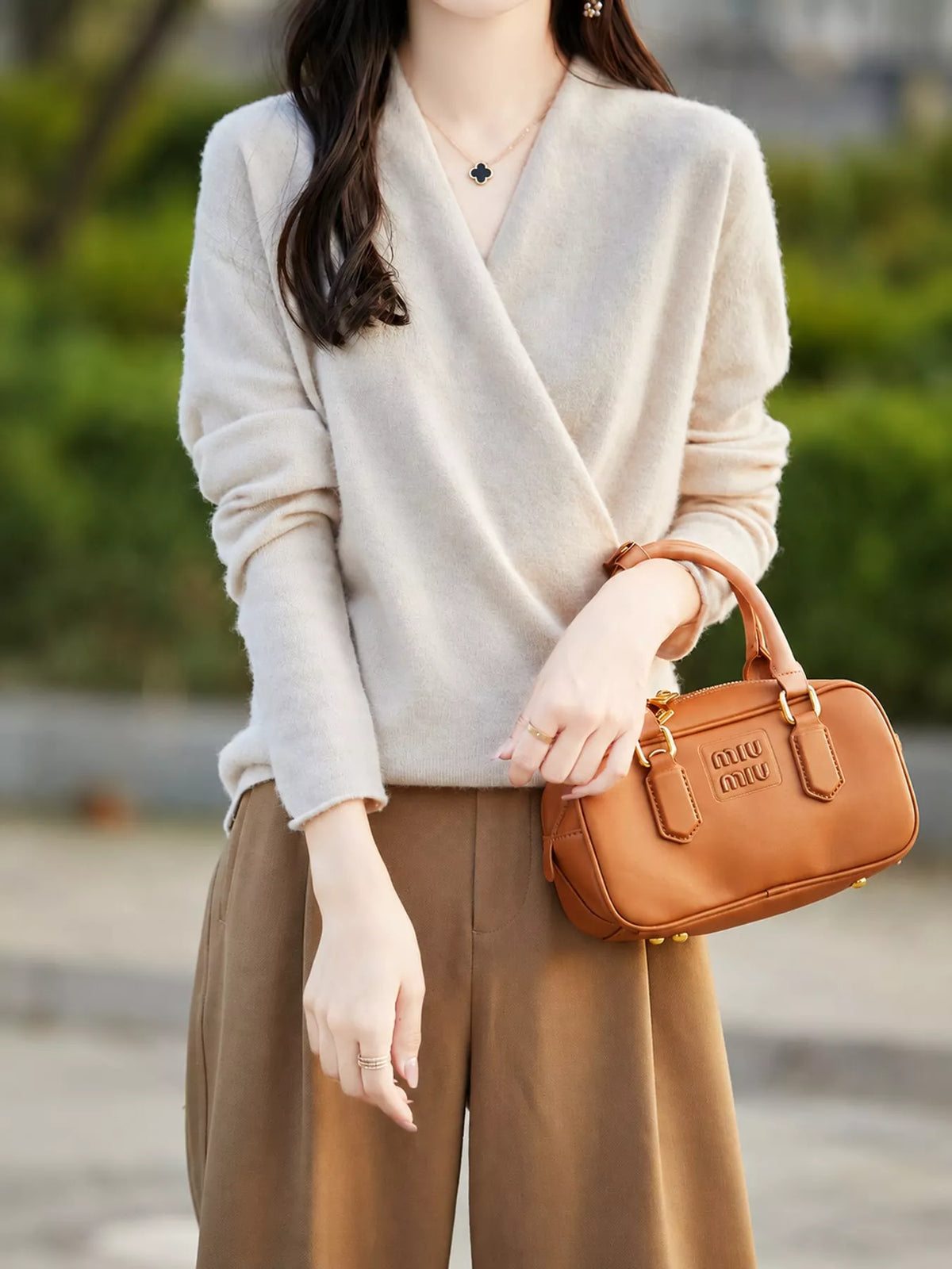 Surplice Long Sleeve Sweater — front view