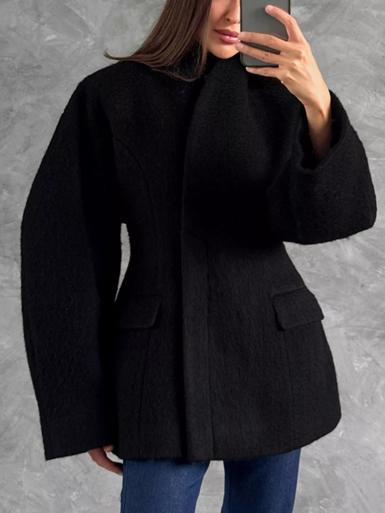 Trendsi Wool-Blend Leg-of-Mutton Sleeves Outerwear -