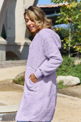 Trendsi Double Take Full Size Hooded Teddy Bear Jacket with Thumbholes - Outerwear