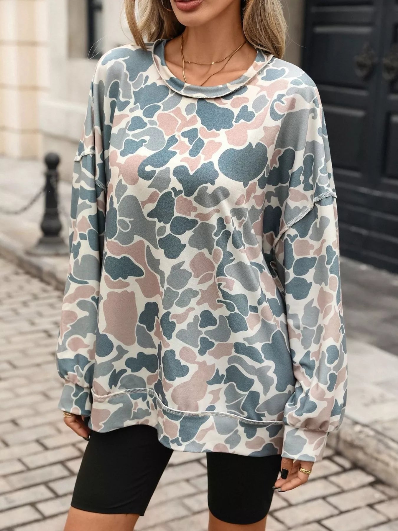 Trendsi Printed Round Neck Sweatshirt -