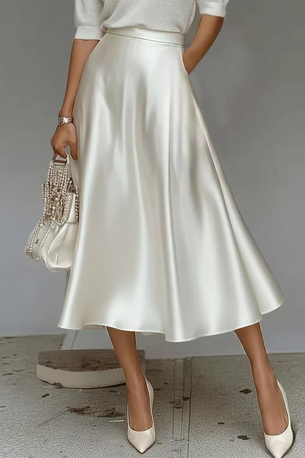Trendsi Satin A-Line Midi Skirt -