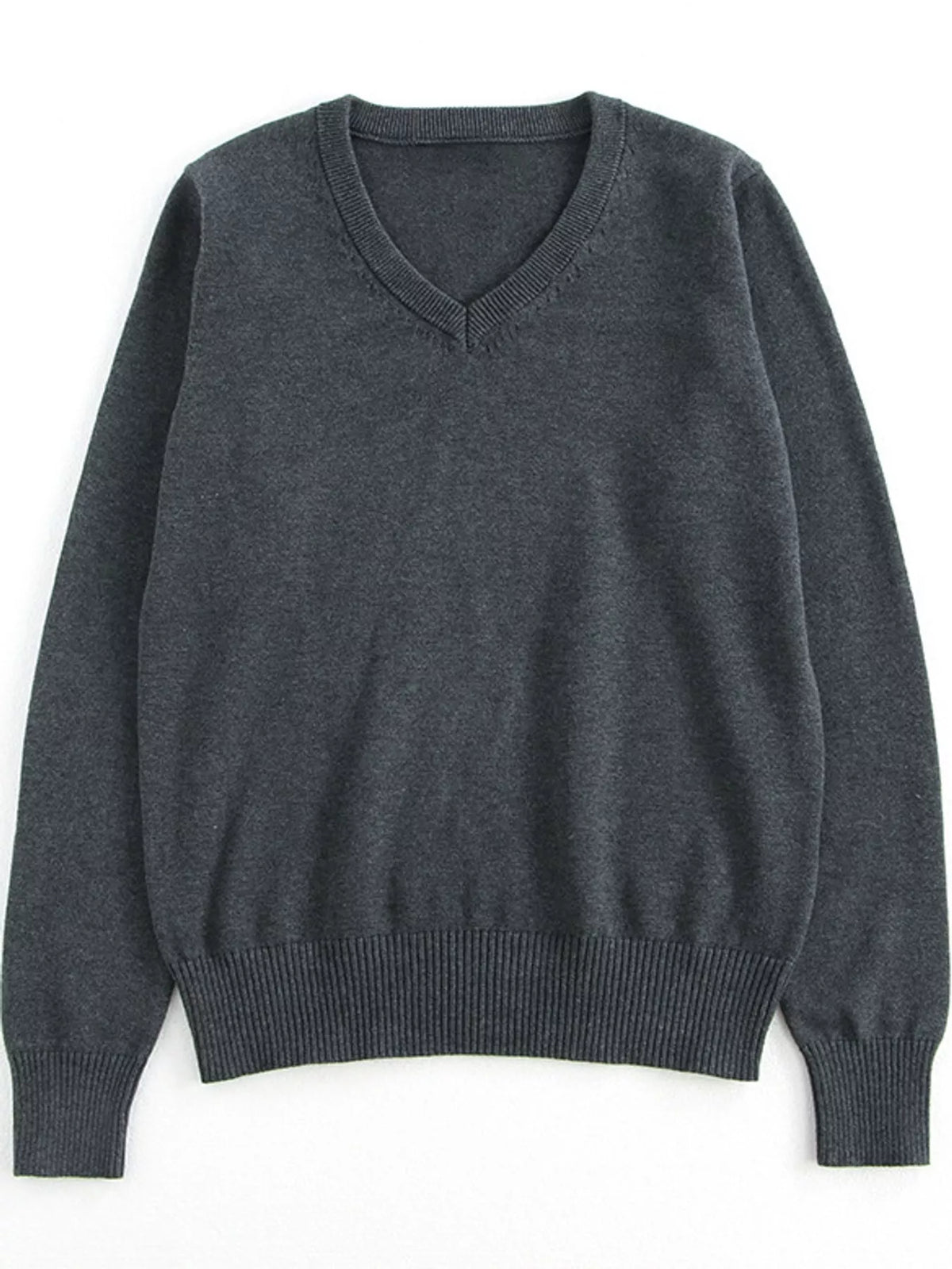 Women's V-Neck Long Sleeve Sweater in charcoal — flat lay view
